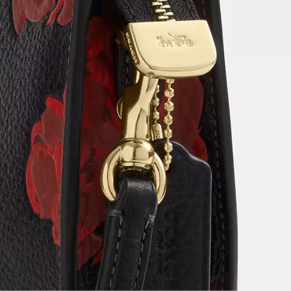 Coach Slim Crossbody Bag With Floral Print Black Red - Picture 13 of 15